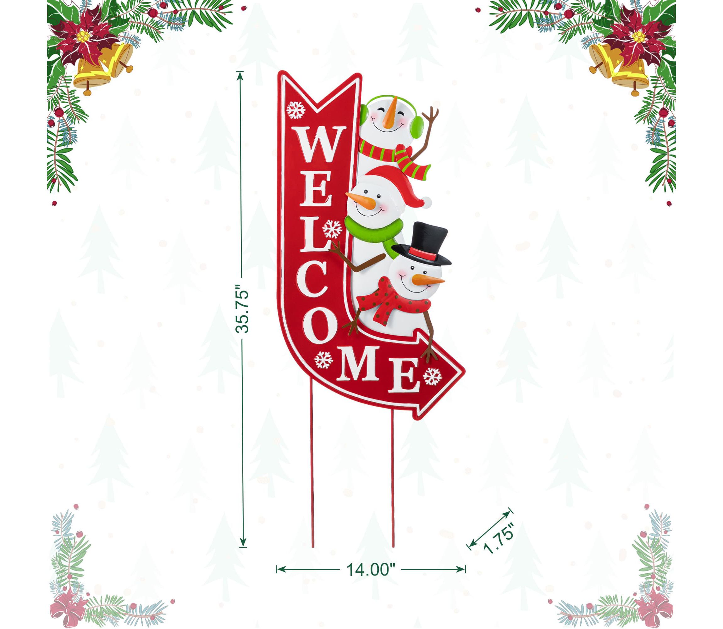 35.75"H Metal Christmas Snowmen Arrow Welcome Yard Stake(KD)
