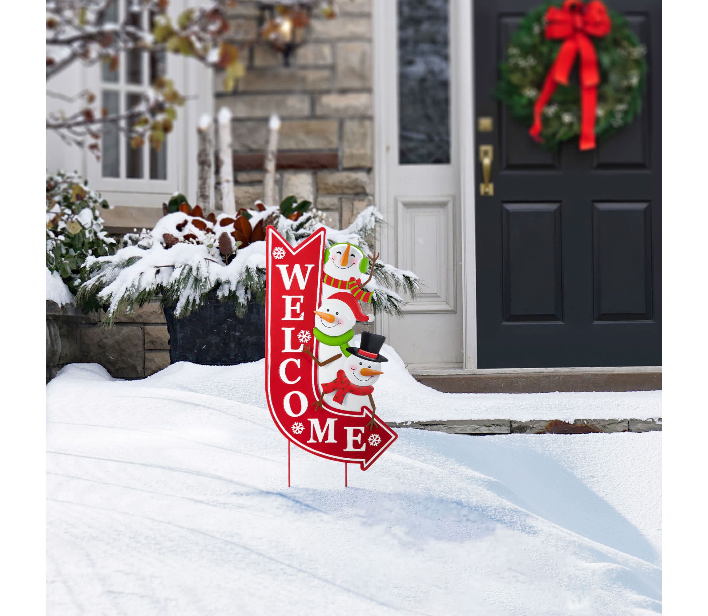 35.75"H Metal Christmas Snowmen Arrow Welcome Yard Stake(KD)
