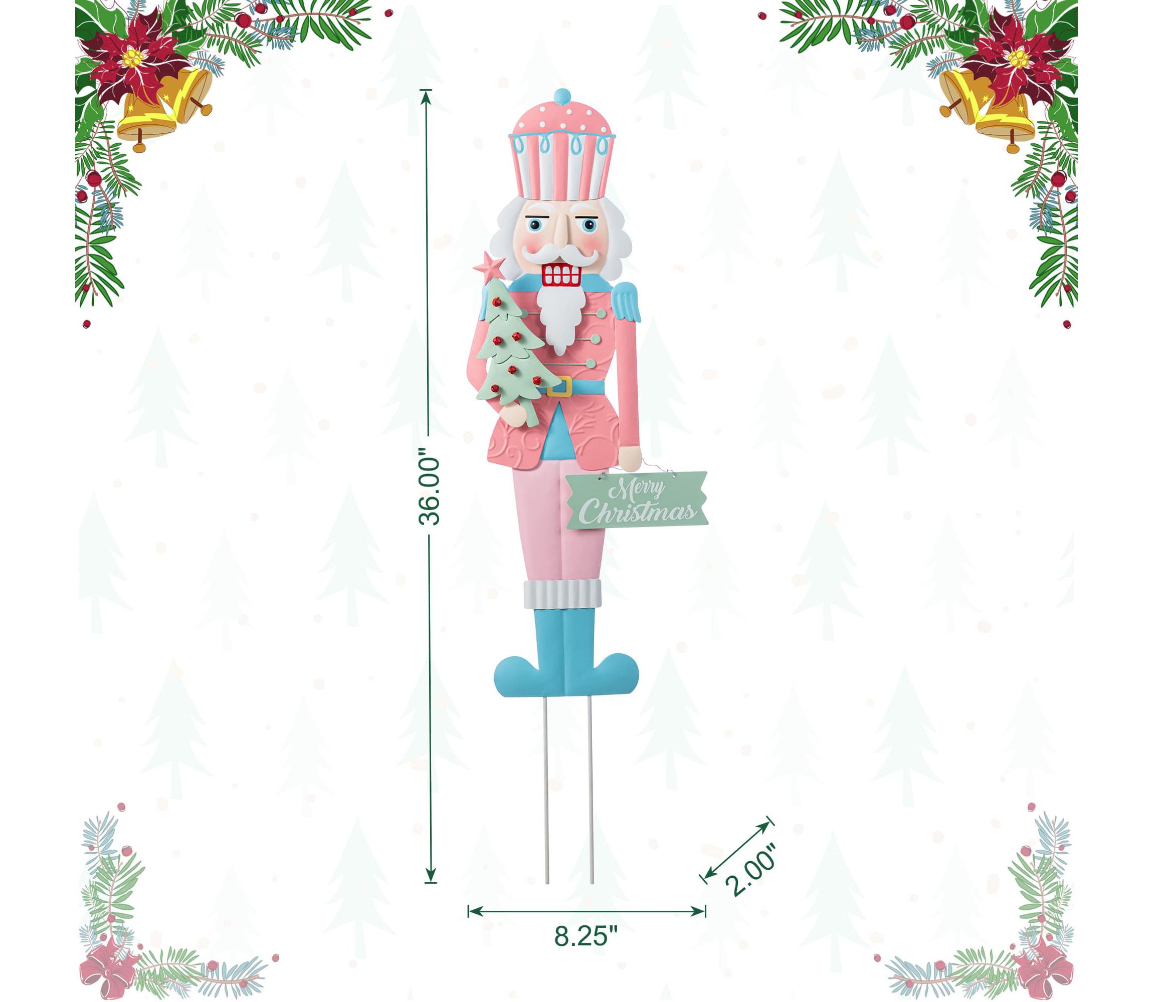 36"H Metal Christmas Pink Nutcracker Yard Stake(KD)