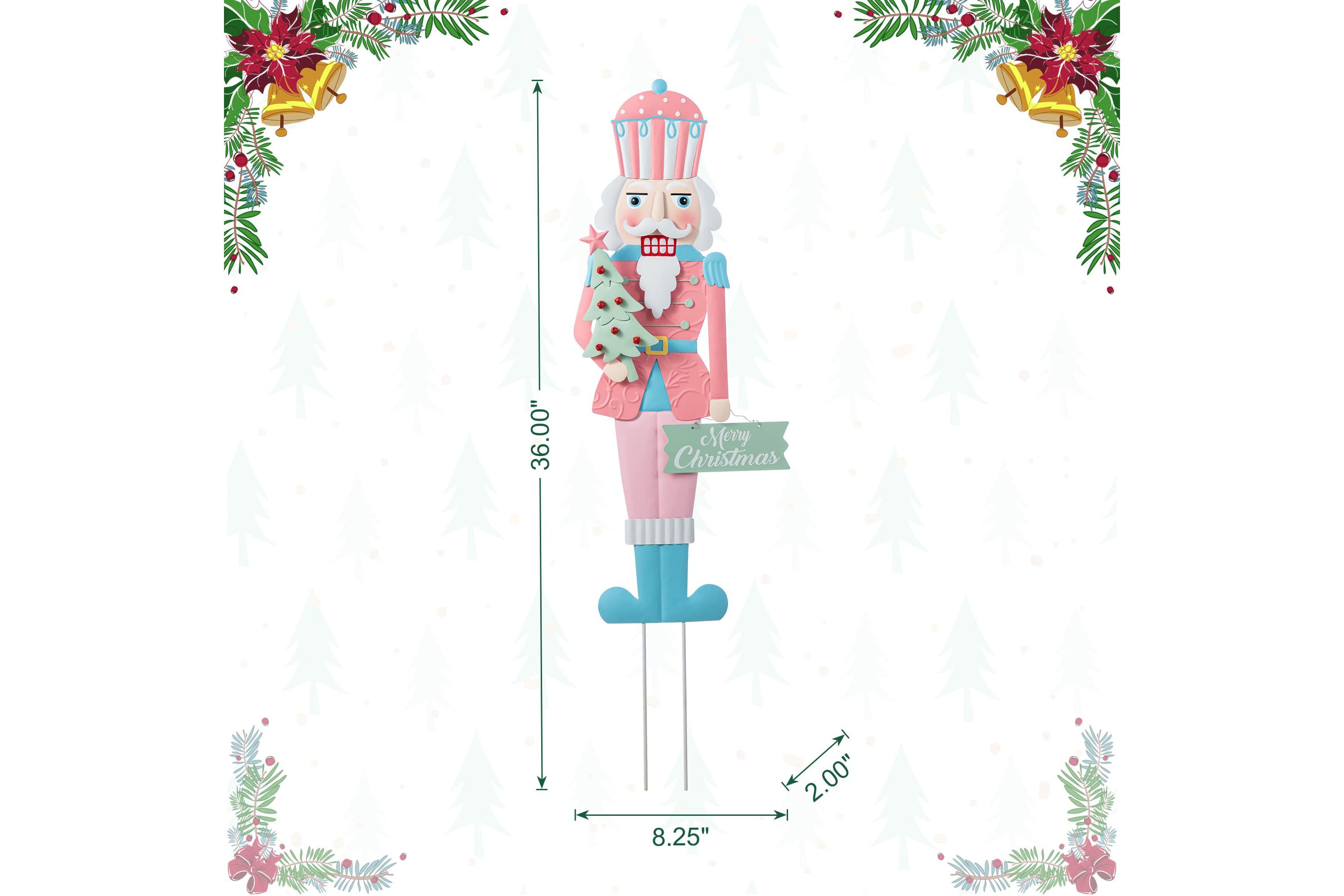 36"H Metal Christmas Pink Nutcracker Yard Stake(KD)