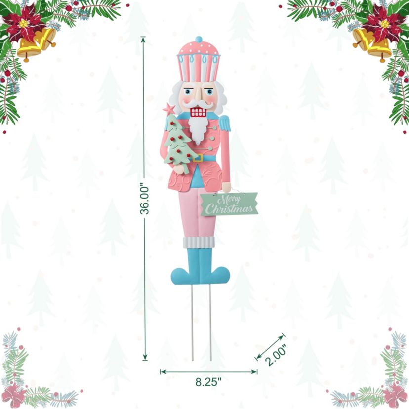 36"H Metal Christmas Pink Nutcracker Yard Stake(KD)