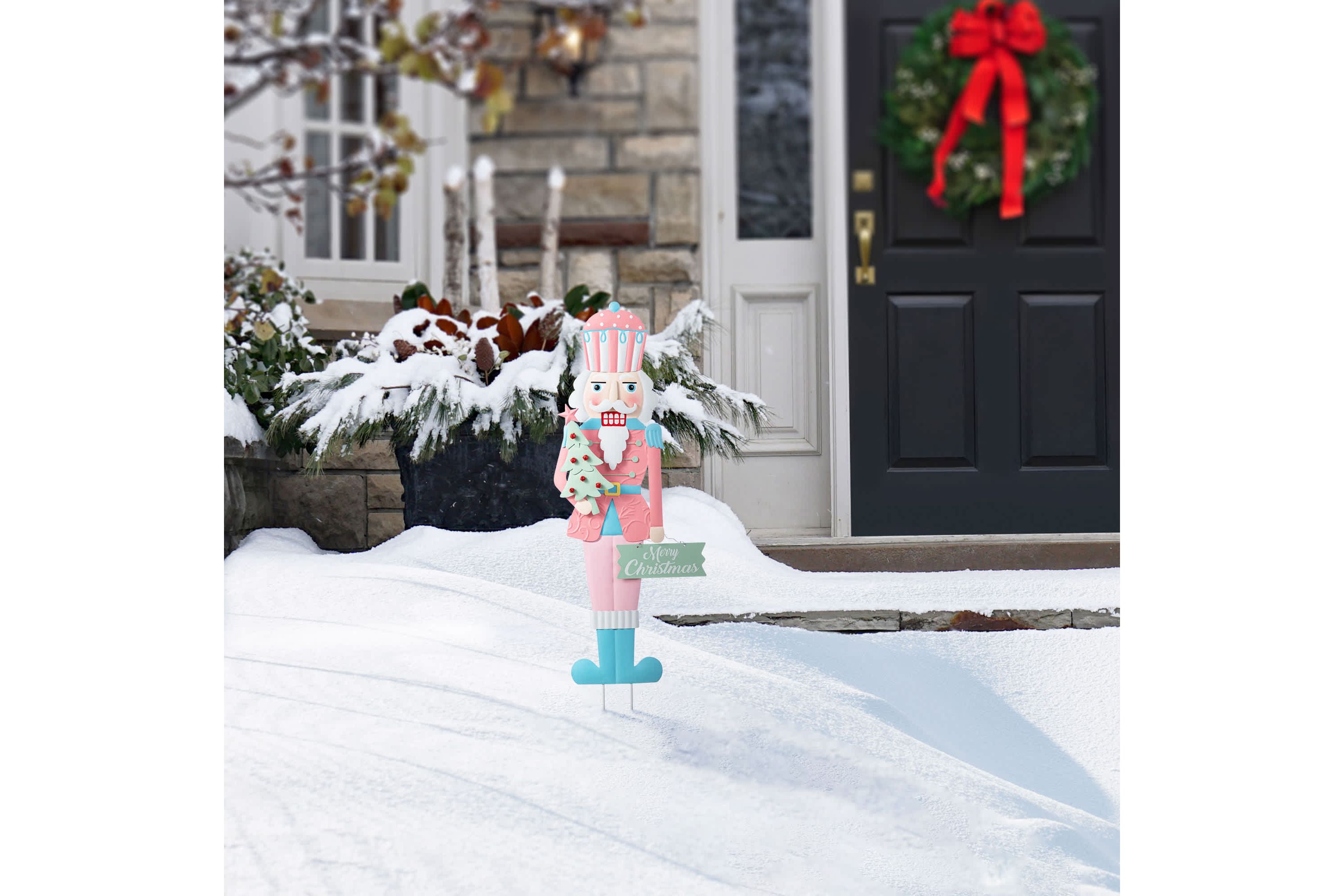 36"H Metal Christmas Pink Nutcracker Yard Stake(KD)