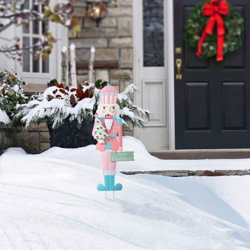 36"H Metal Christmas Pink Nutcracker Yard Stake(KD)
