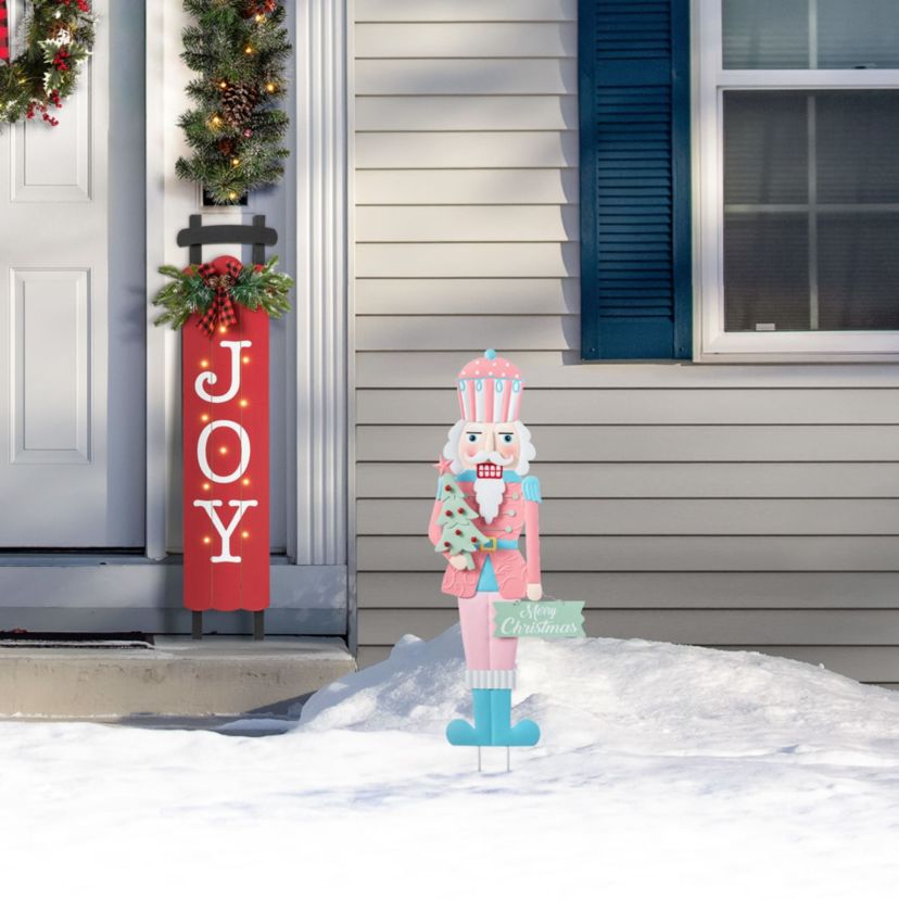 36"H Metal Christmas Pink Nutcracker Yard Stake(KD)