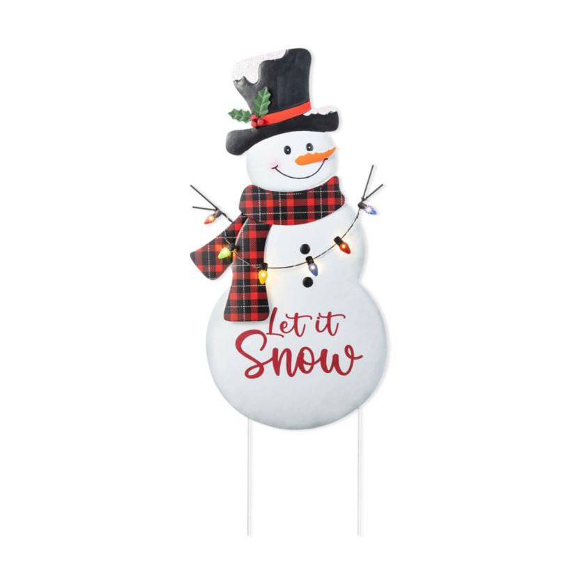36"H Lighted Metal Christmas Let it Snow Snowman w/colorful bulbs  Yard Stake(KD)