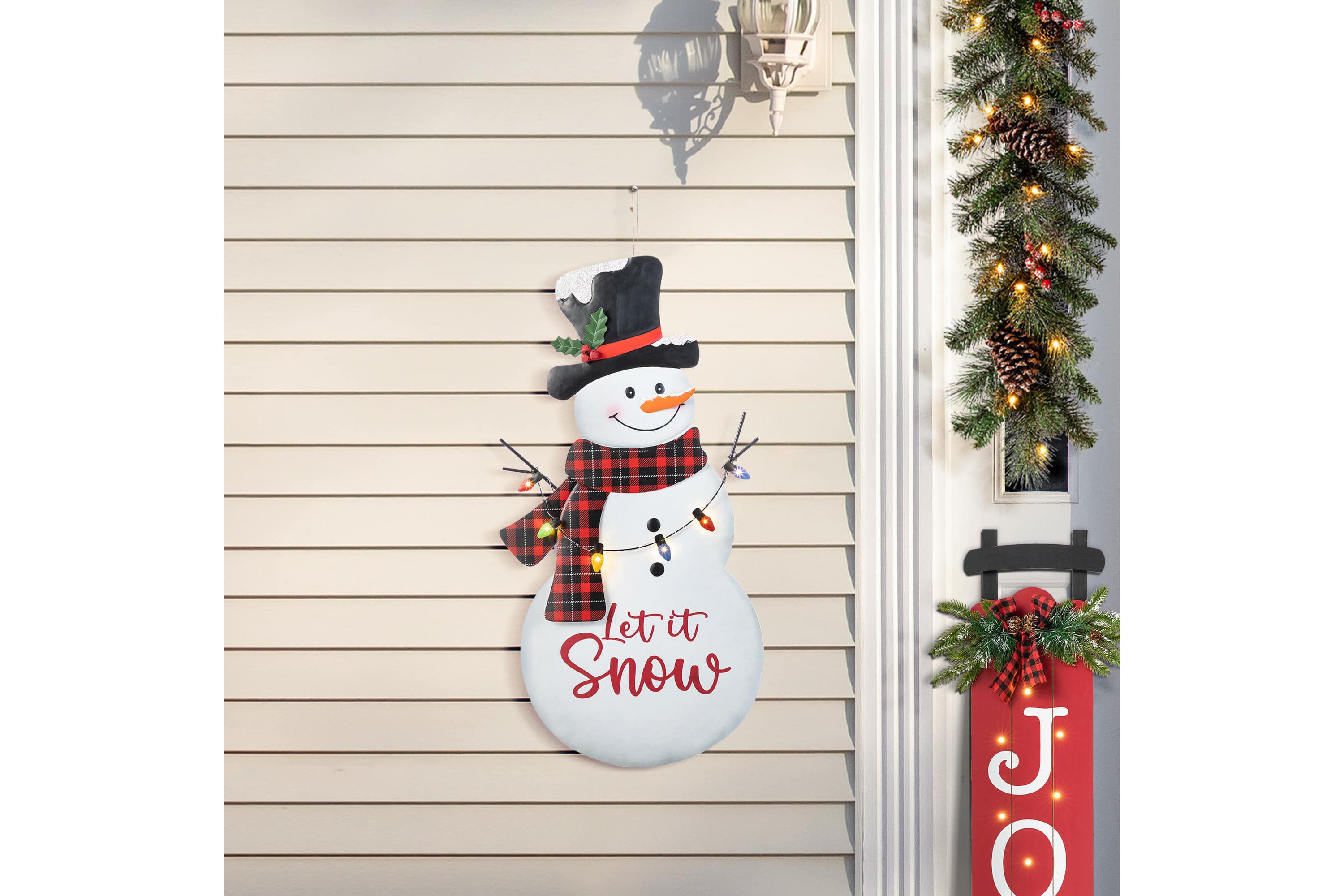 36"H Lighted Metal Christmas Let it Snow Snowman w/colorful bulbs  Yard Stake(KD)