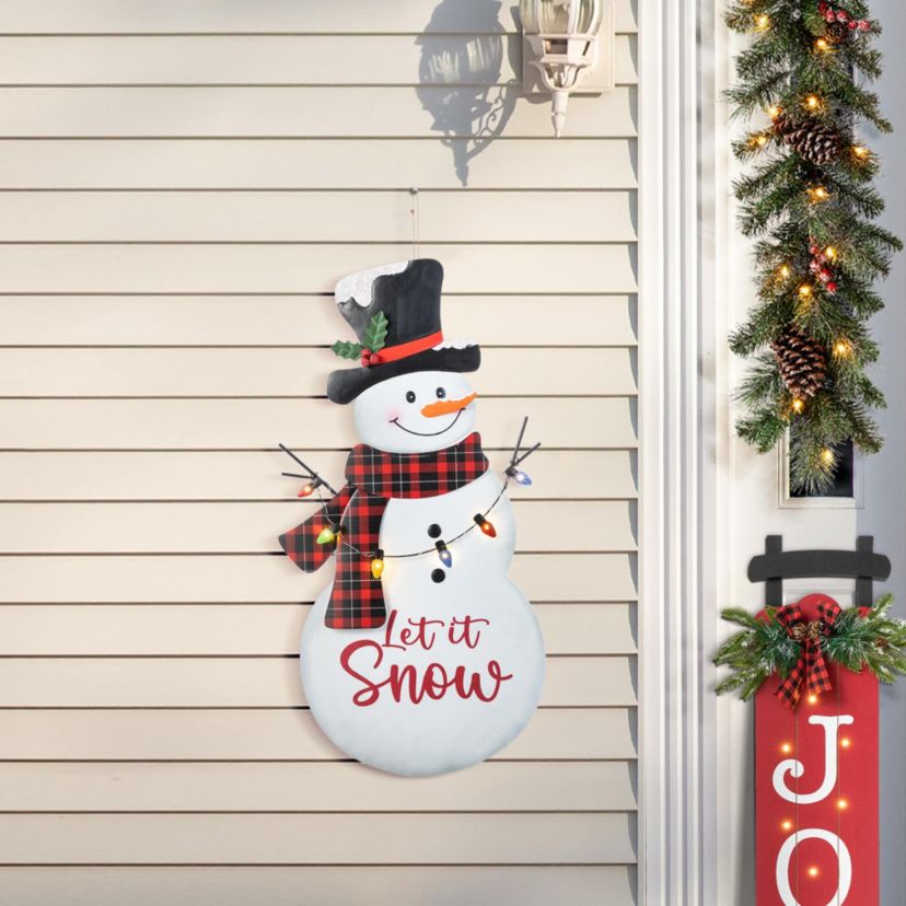 36"H Lighted Metal Christmas Let it Snow Snowman w/colorful bulbs  Yard Stake(KD)