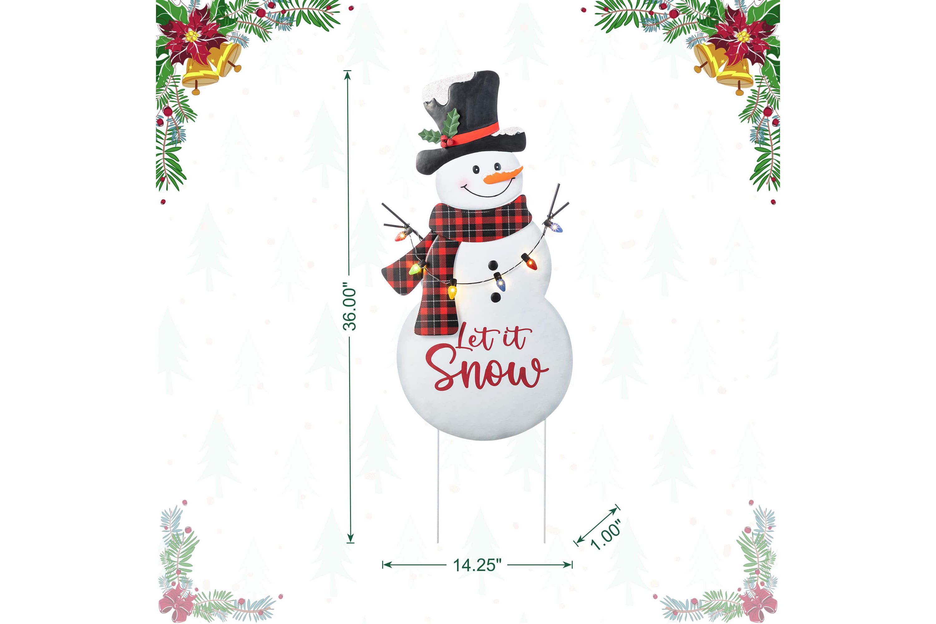 36"H Lighted Metal Christmas Let it Snow Snowman w/colorful bulbs  Yard Stake(KD)