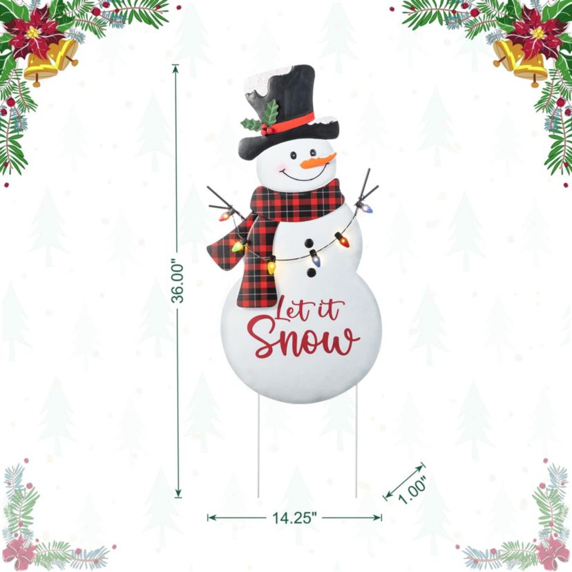 36"H Lighted Metal Christmas Let it Snow Snowman w/colorful bulbs  Yard Stake(KD)