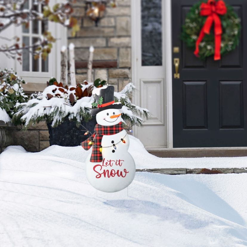 36"H Lighted Metal Christmas Let it Snow Snowman w/colorful bulbs  Yard Stake(KD)