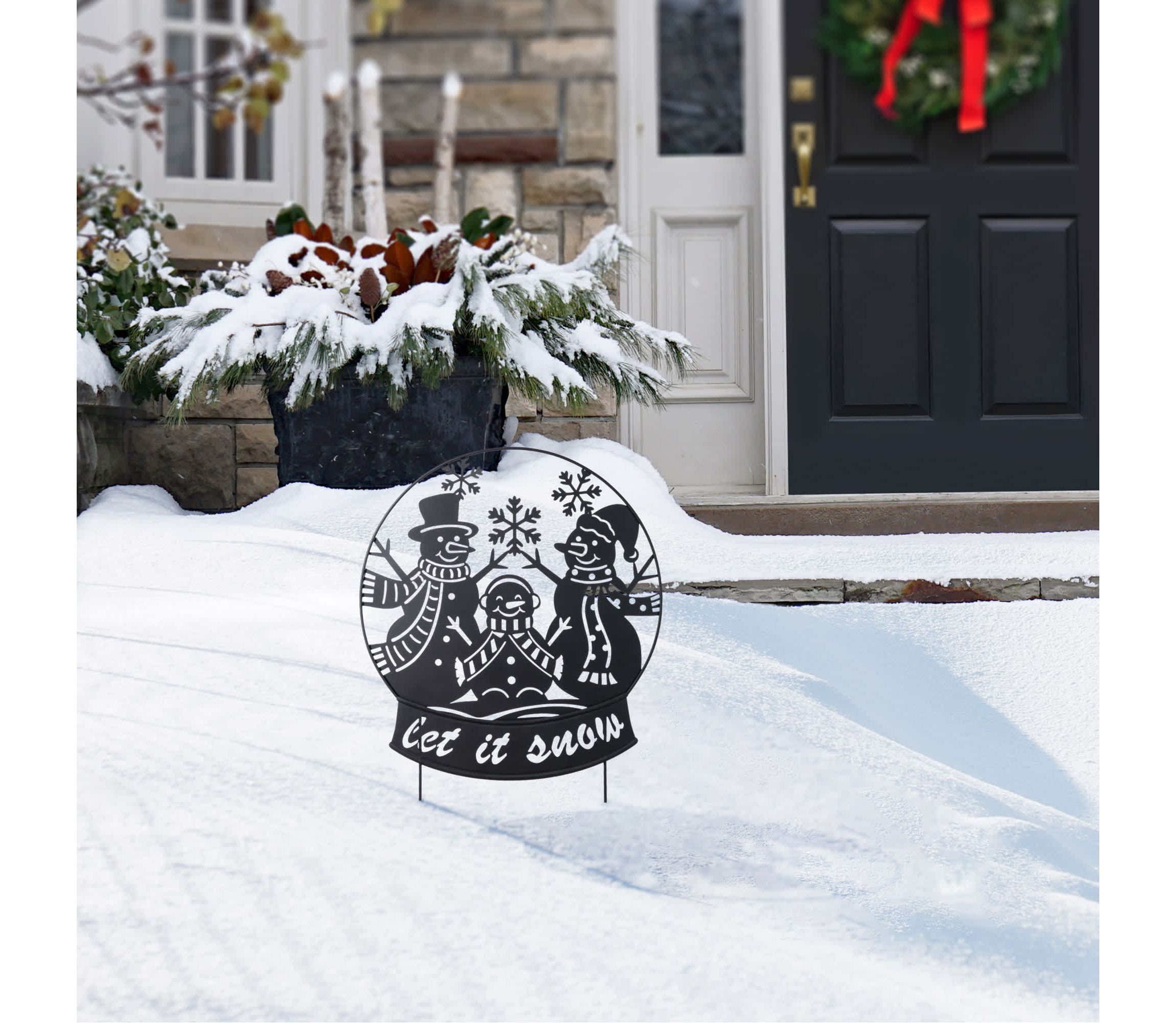 30"H Christmas Metal Silhouette Snowman Family Yard Stake or Wall Décor(KD,Two Function)