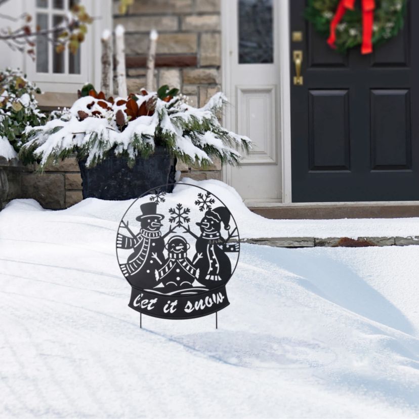 30"H Christmas Metal Silhouette Snowman Family Yard Stake or Wall Décor(KD,Two Function)