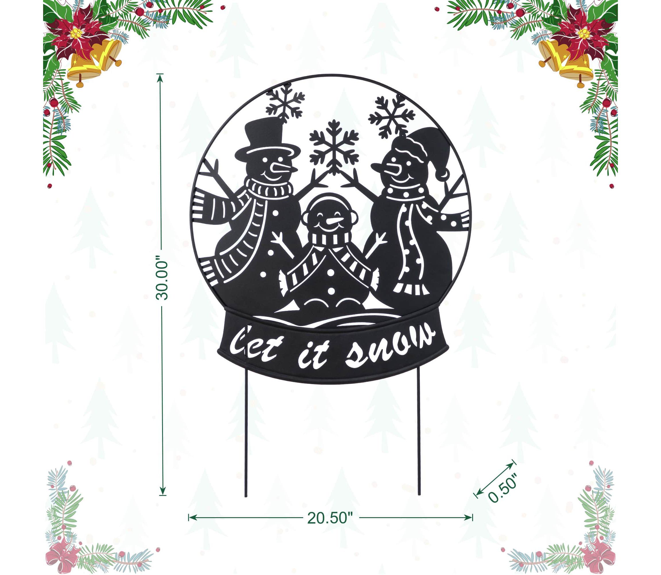 30"H Christmas Metal Silhouette Snowman Family Yard Stake or Wall Décor(KD,Two Function)