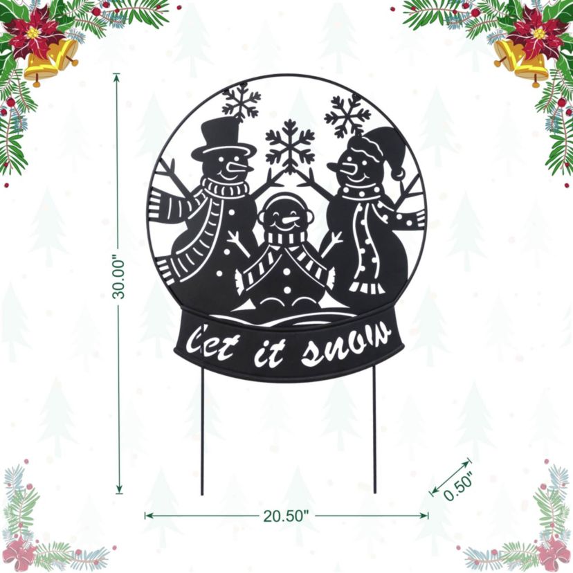 30"H Christmas Metal Silhouette Snowman Family Yard Stake or Wall Décor(KD,Two Function)