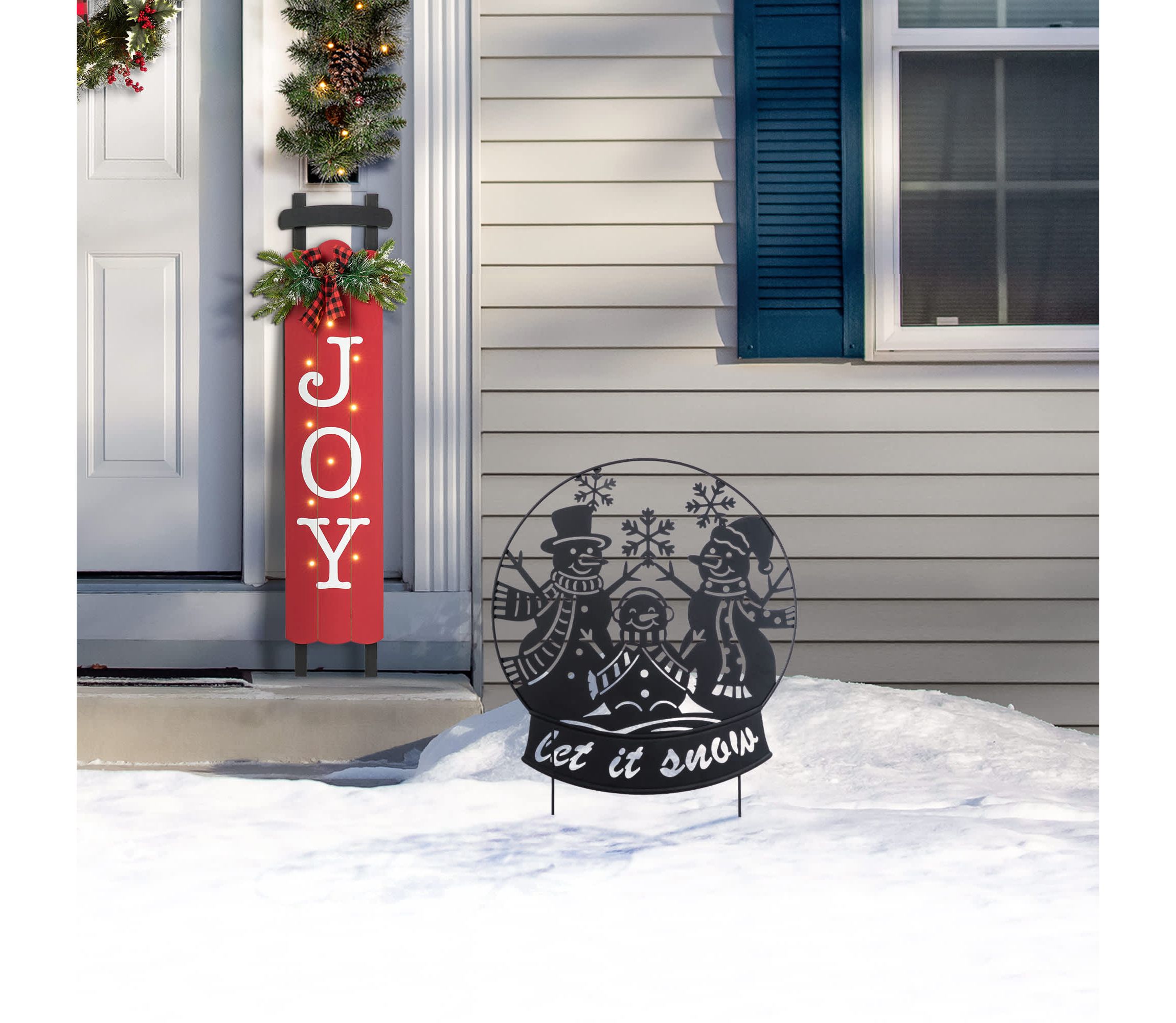 30"H Christmas Metal Silhouette Snowman Family Yard Stake or Wall Décor(KD,Two Function)