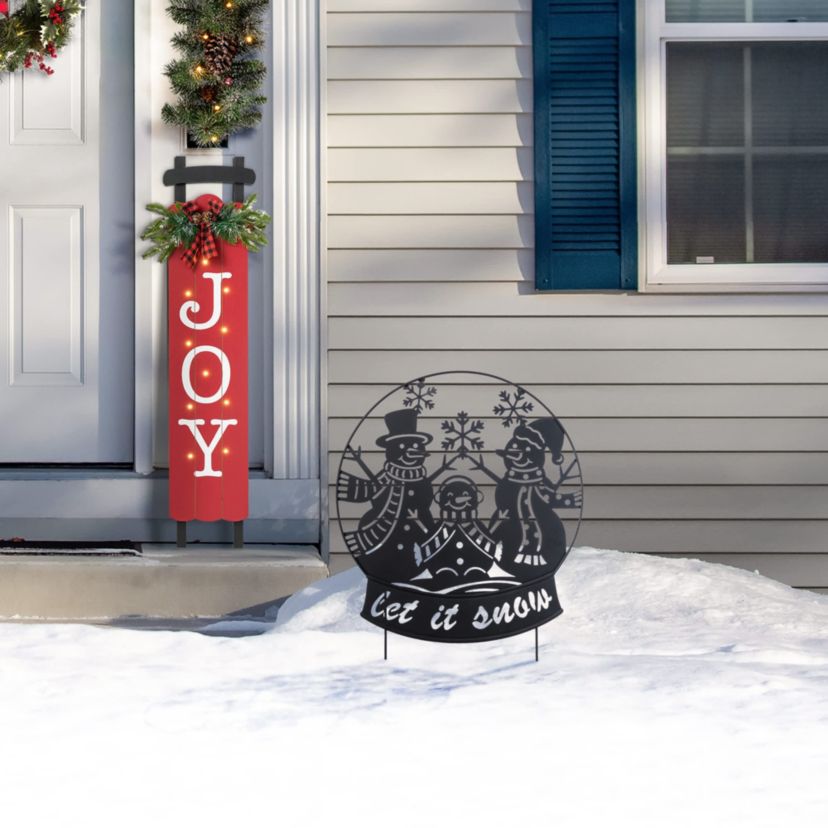 30"H Christmas Metal Silhouette Snowman Family Yard Stake or Wall Décor(KD,Two Function)