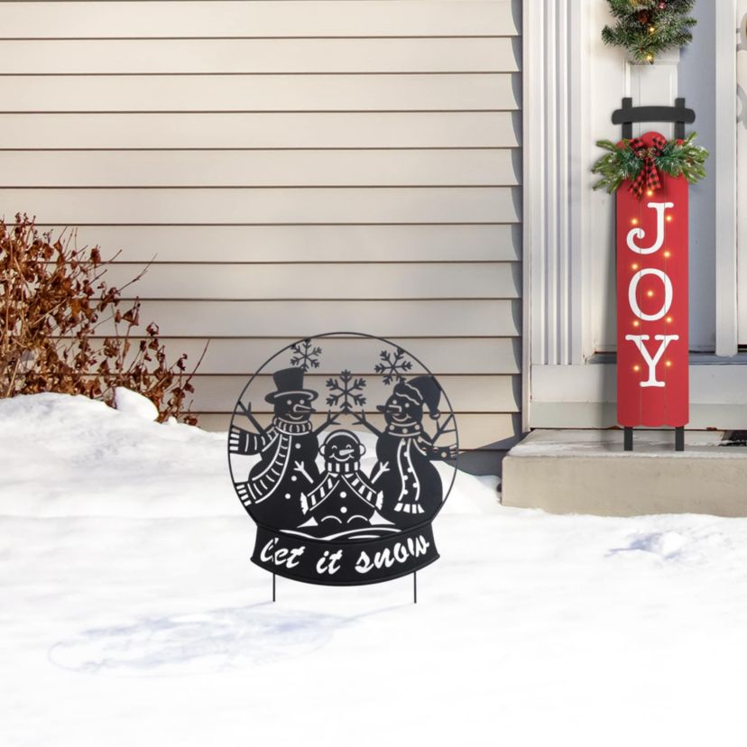 30"H Christmas Metal Silhouette Snowman Family Yard Stake or Wall Décor(KD,Two Function)