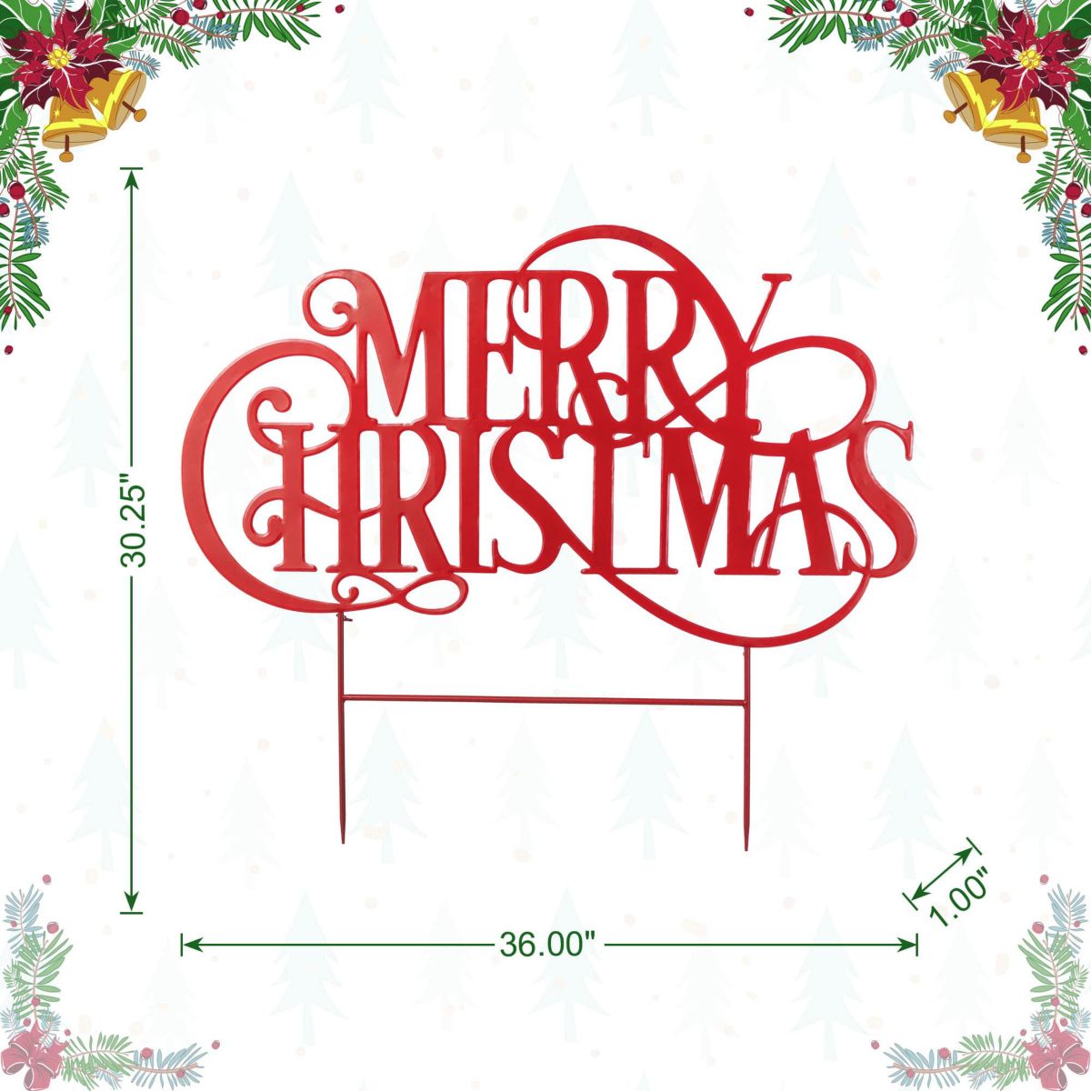 36L Oversized Metal Christmas "MERRY CHRISTMAS"  Yard Stake(KD)