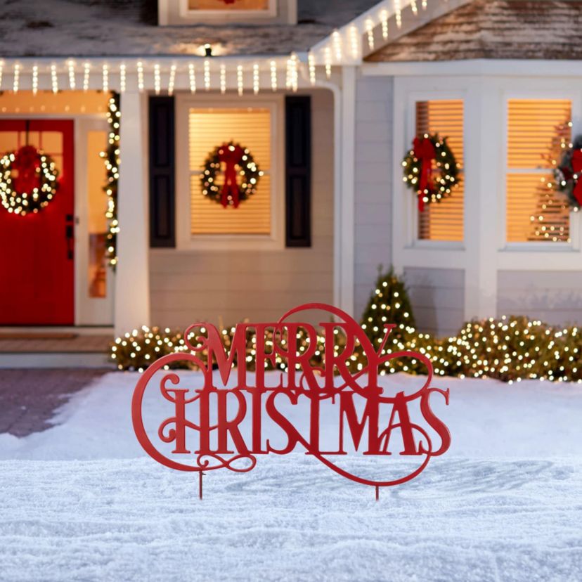 36L Oversized Metal Christmas "MERRY CHRISTMAS"  Yard Stake(KD)