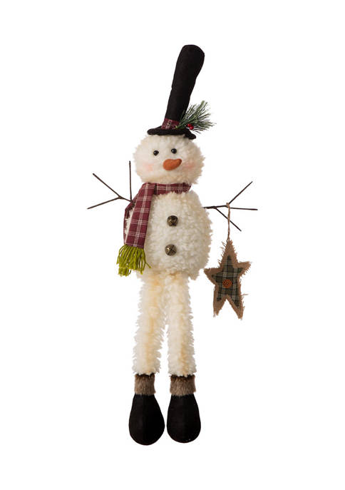 Glitzhome Fabric Christmas Snowman Shelf Sitter with Dangling