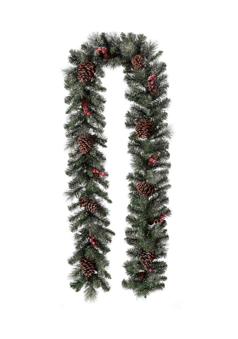 Pre-Lit Glittered Pine Cone Christmas Garland with Warm White LED Lights