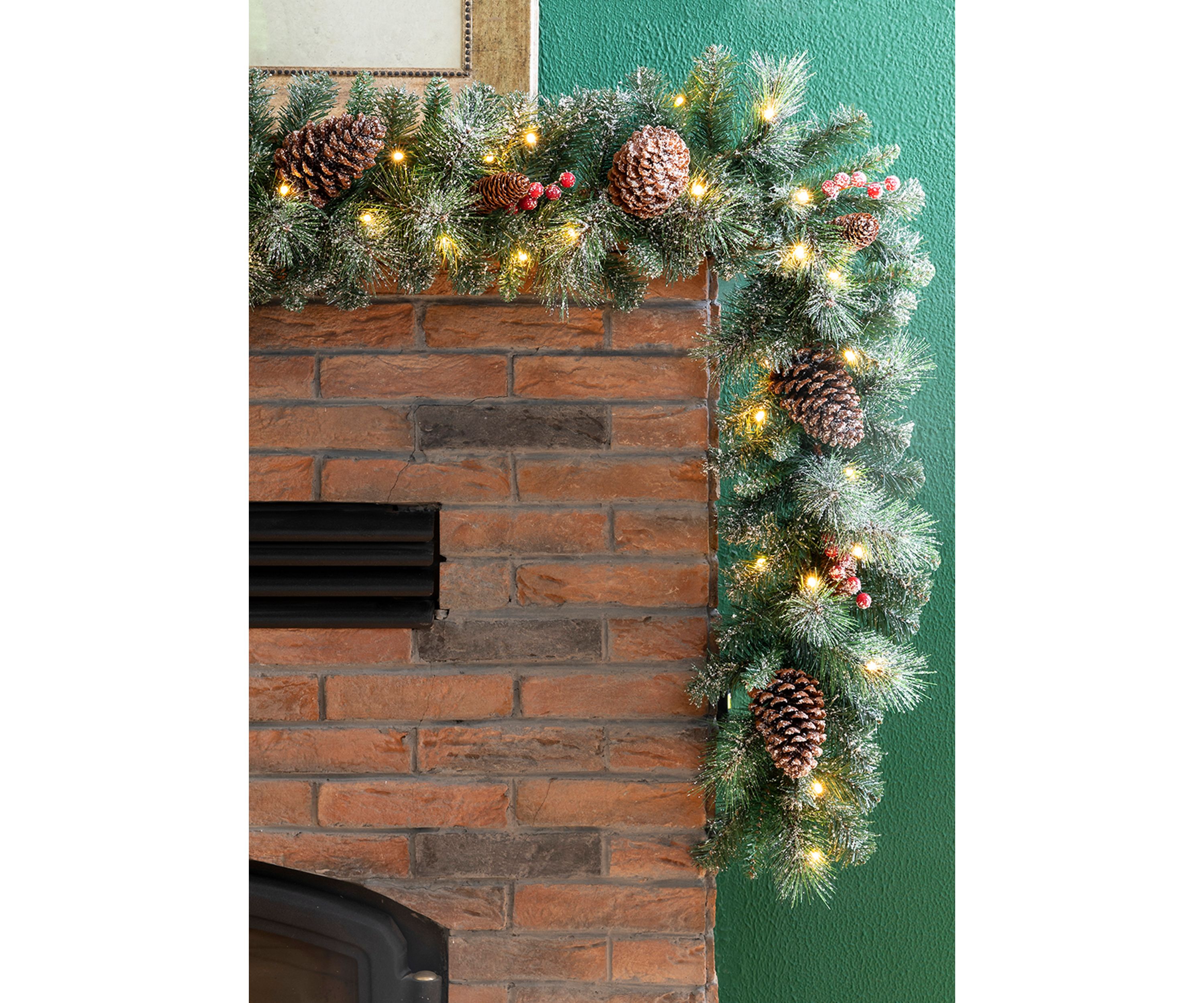 Pre-Lit Glittered Pine Cone Christmas Garland with Warm White LED Lights