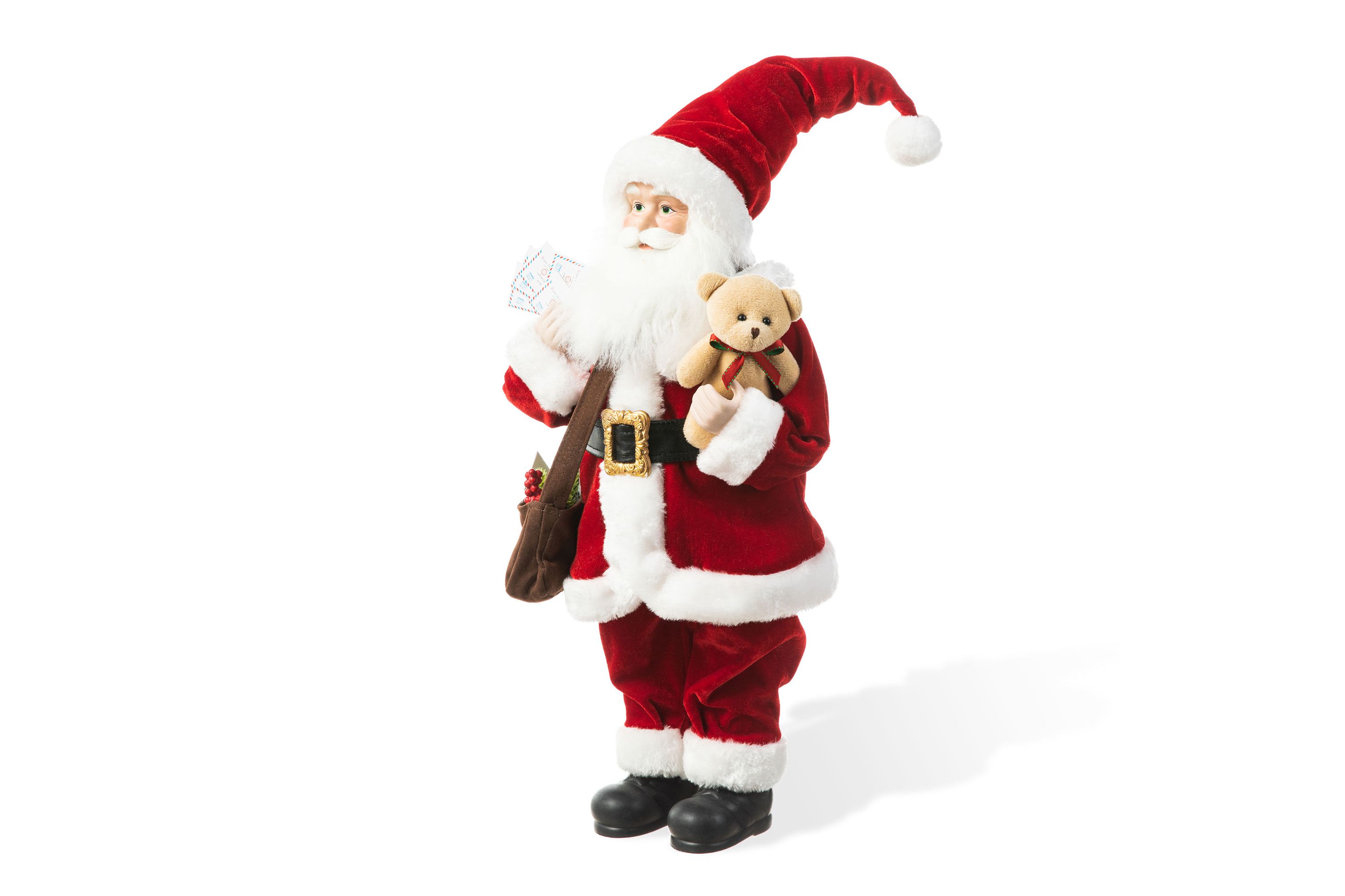 18"H Faux Fur Christmas Mail Santa Figurine with Porcelain Face