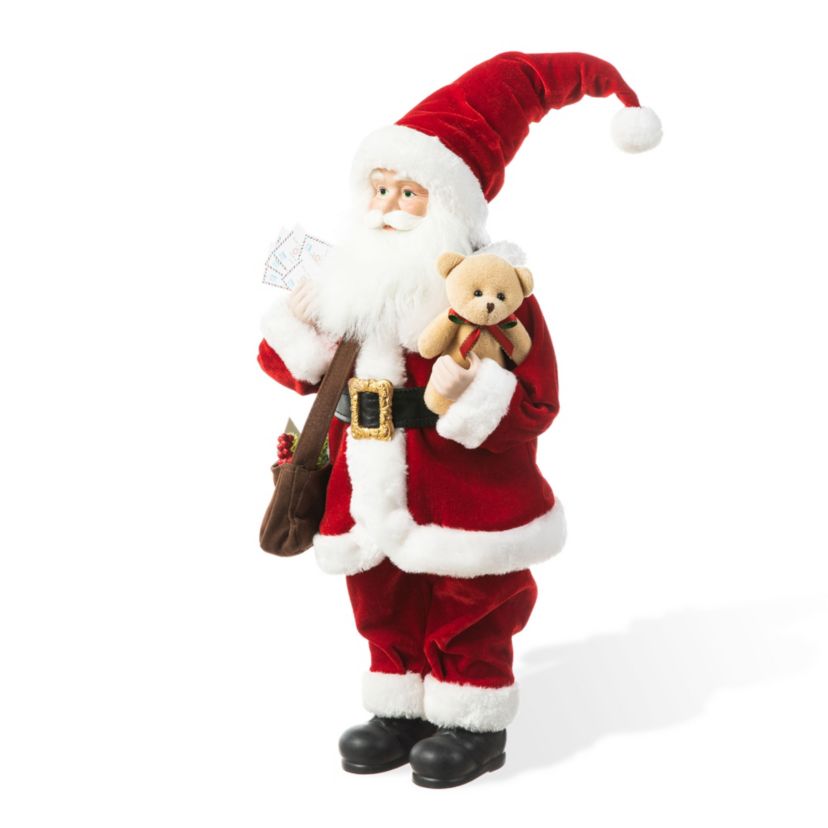 18"H Faux Fur Christmas Mail Santa Figurine with Porcelain Face