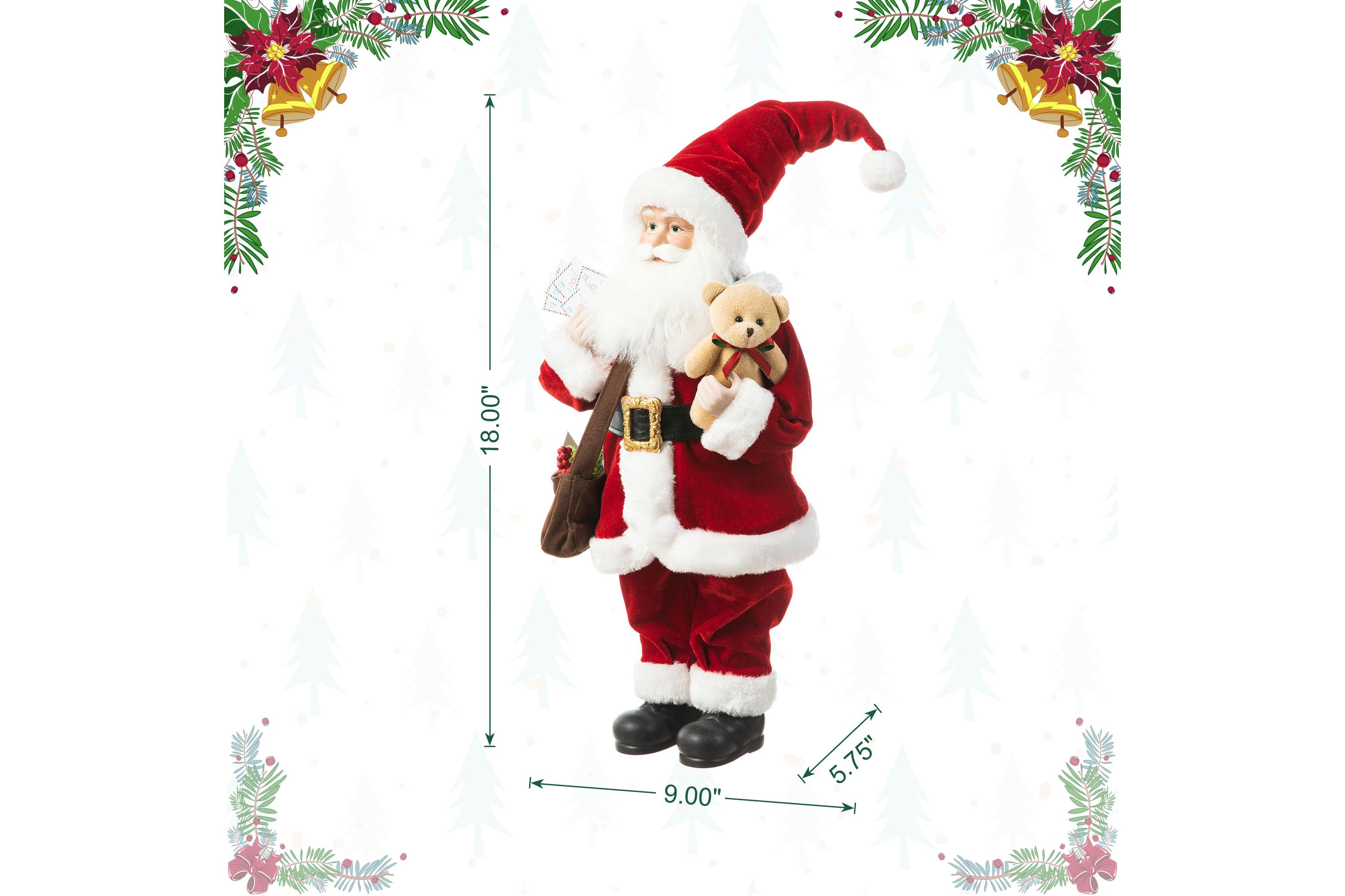 18"H Faux Fur Christmas Mail Santa Figurine with Porcelain Face