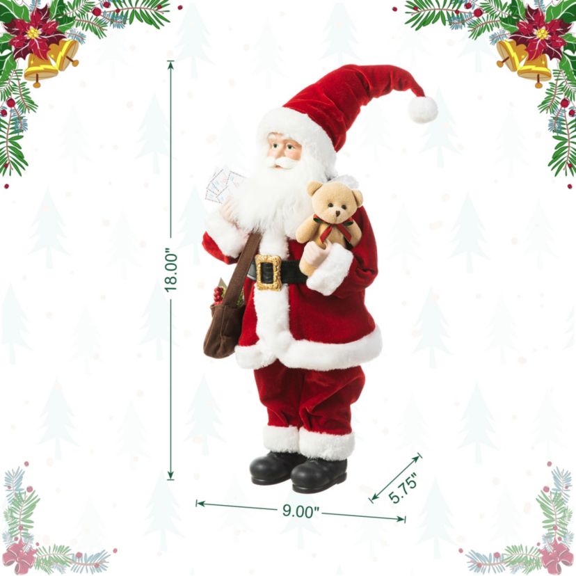 18"H Faux Fur Christmas Mail Santa Figurine with Porcelain Face