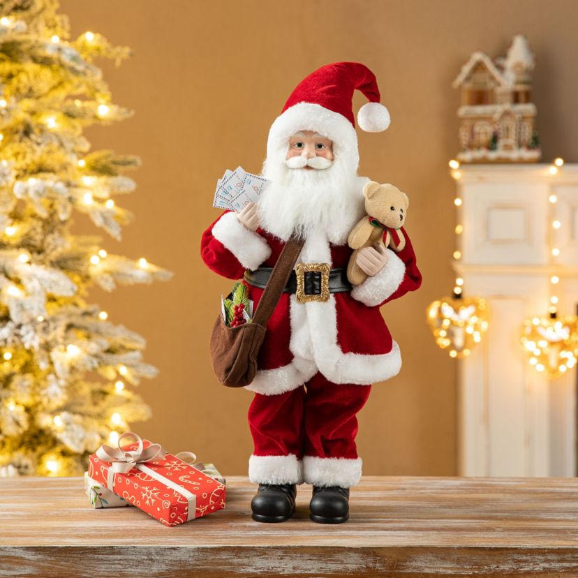 18"H Faux Fur Christmas Mail Santa Figurine with Porcelain Face