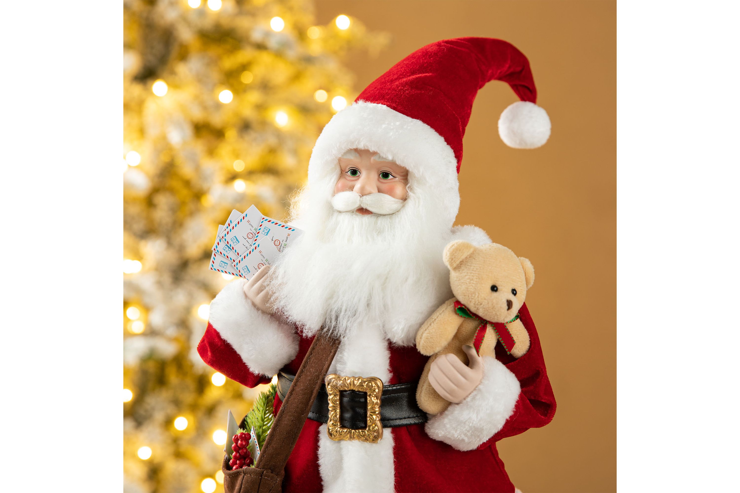 18"H Faux Fur Christmas Mail Santa Figurine with Porcelain Face