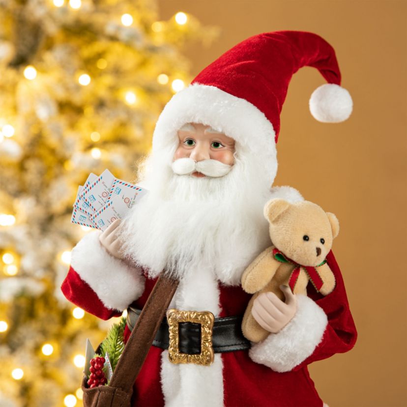 18"H Faux Fur Christmas Mail Santa Figurine with Porcelain Face