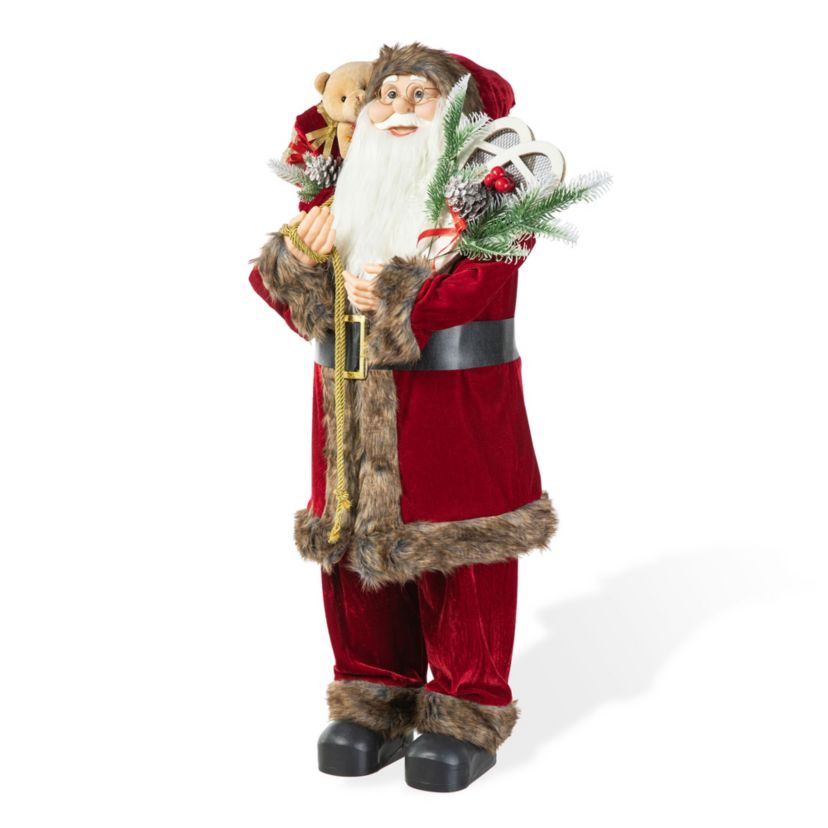 35"H Oversized Faux Fur Christmas Traditional Santa Figurine