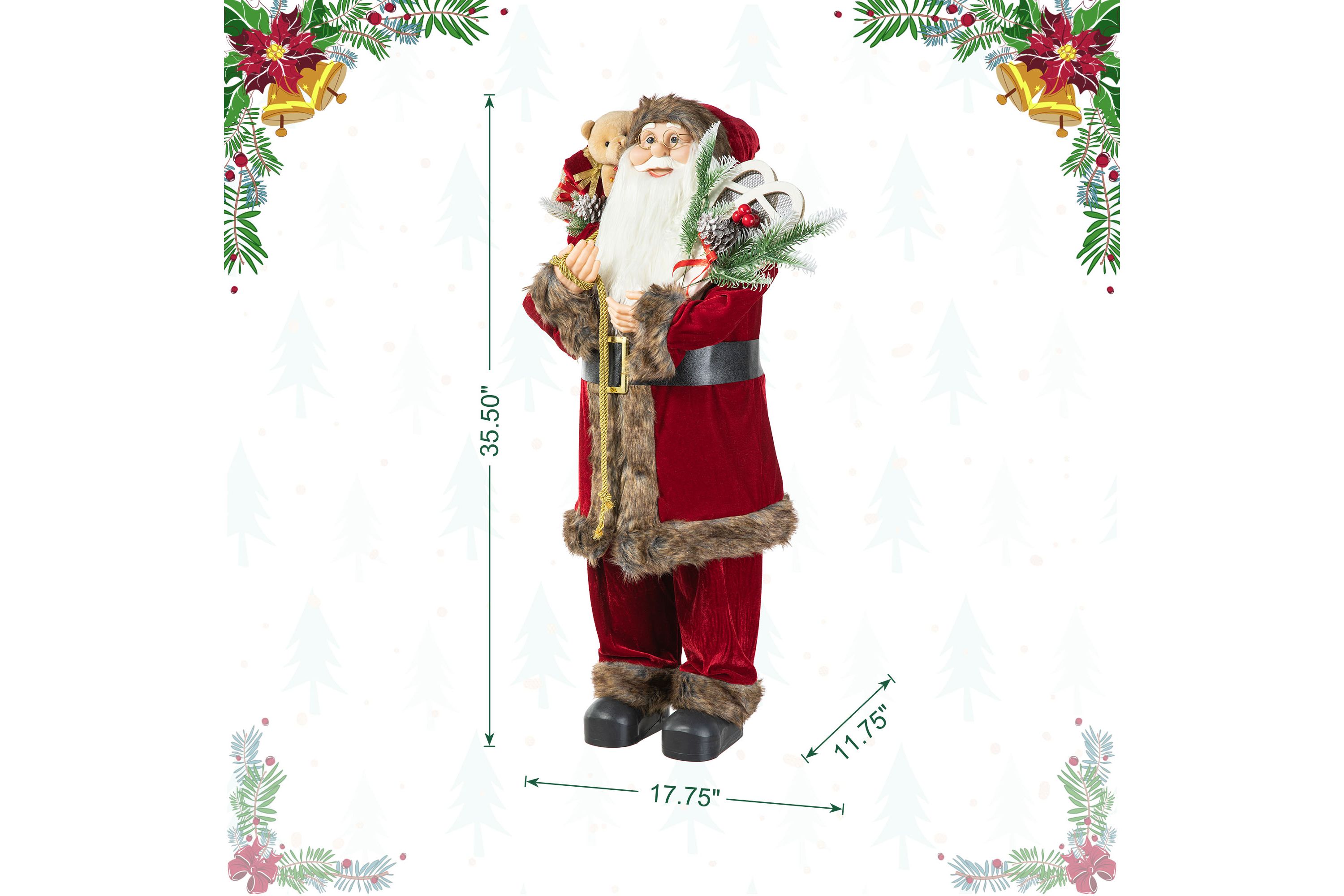 35"H Oversized Faux Fur Christmas Traditional Santa Figurine