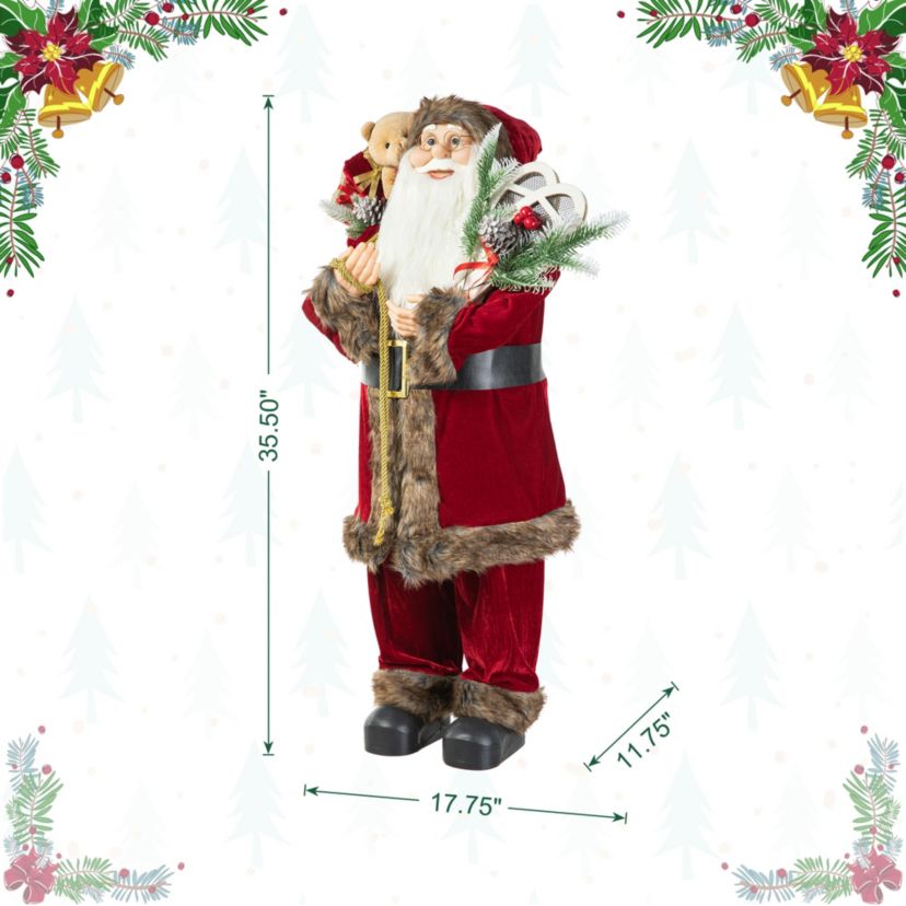 35"H Oversized Faux Fur Christmas Traditional Santa Figurine