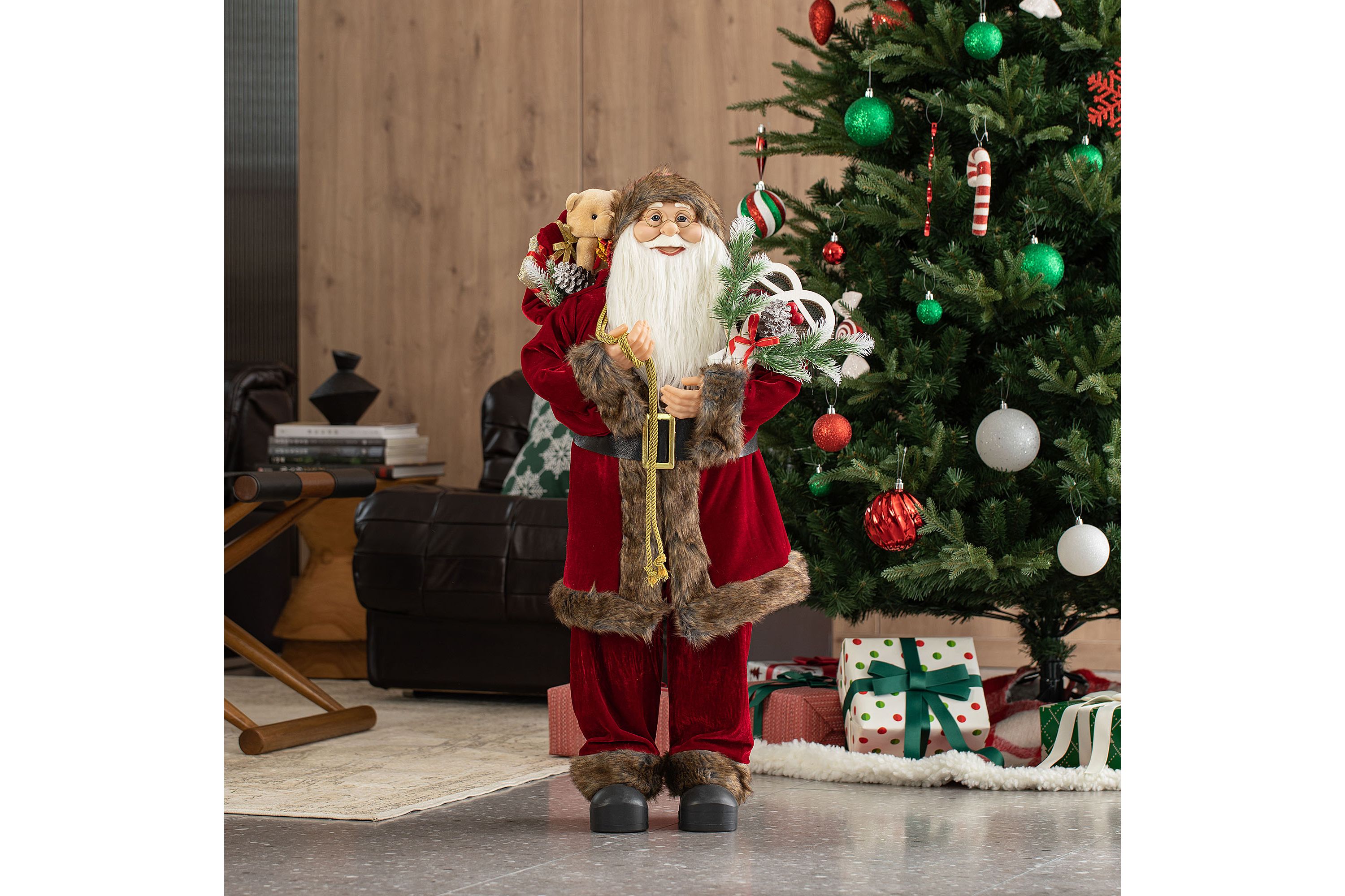 35"H Oversized Faux Fur Christmas Traditional Santa Figurine