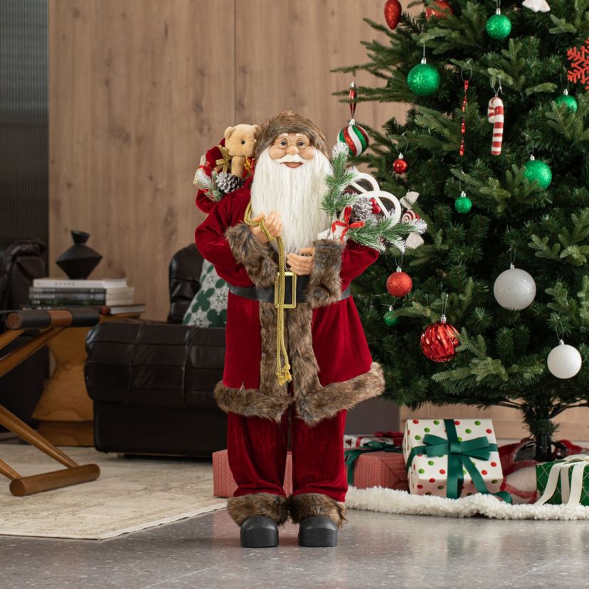 35"H Oversized Faux Fur Christmas Traditional Santa Figurine