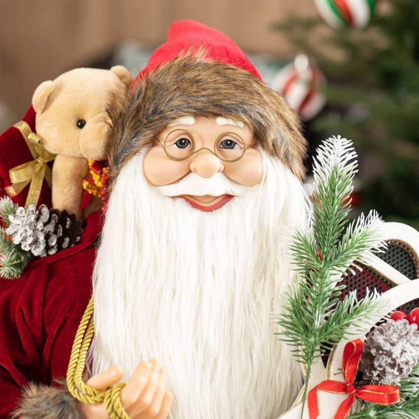 35"H Oversized Faux Fur Christmas Traditional Santa Figurine