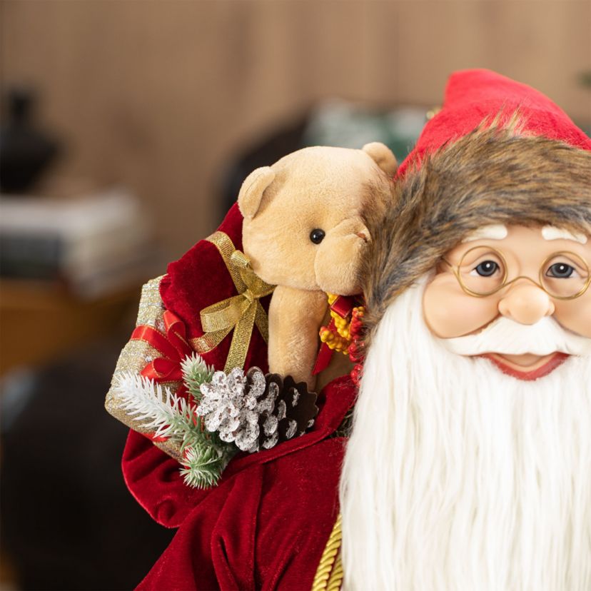 35"H Oversized Faux Fur Christmas Traditional Santa Figurine
