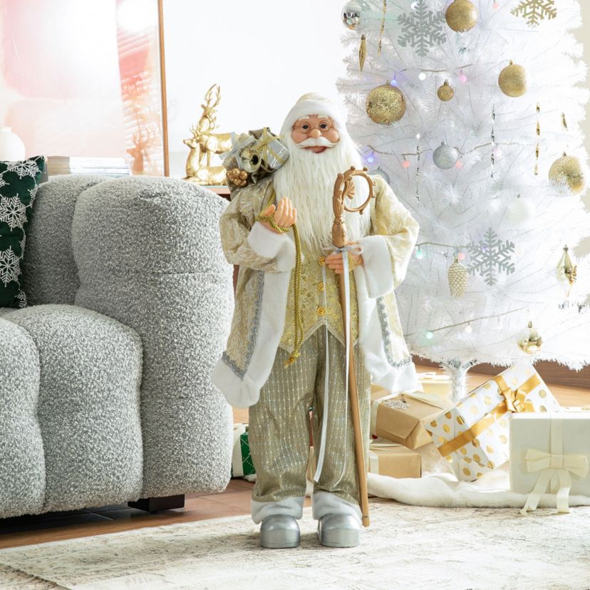 35"H Oversized Faux Fur Christmas Elegant Santa Figurine