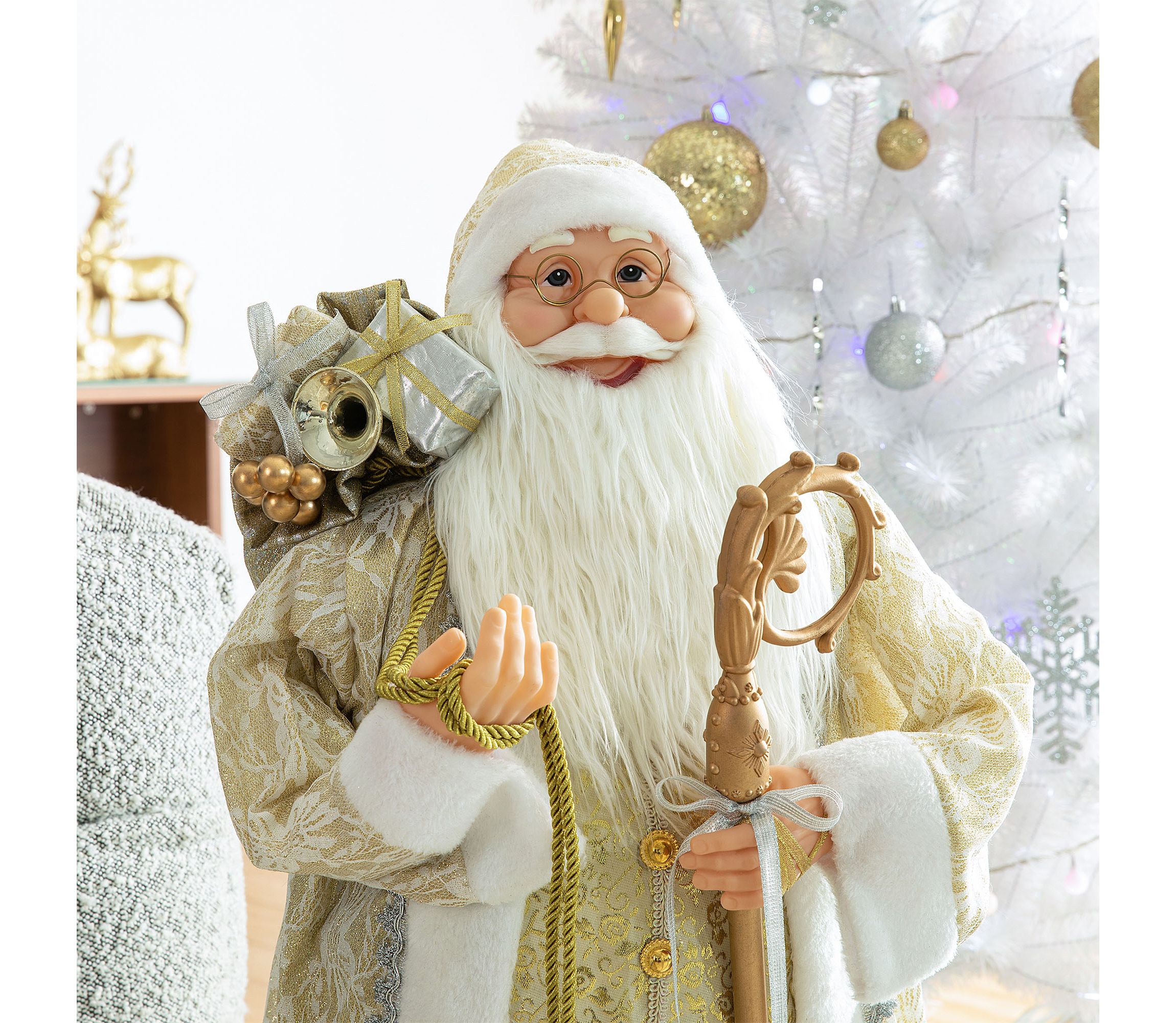 35"H Oversized Faux Fur Christmas Elegant Santa Figurine