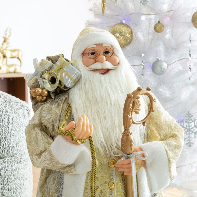 35"H Oversized Faux Fur Christmas Elegant Santa Figurine