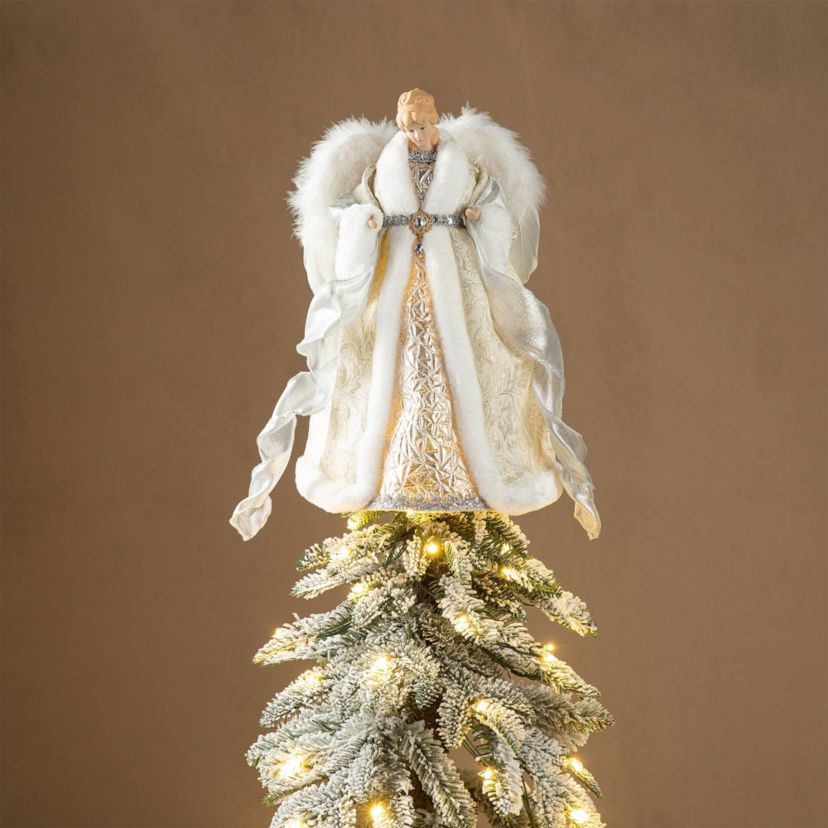 16"H Faux Fur & PVC Christmas Elegant Angel Tree Top