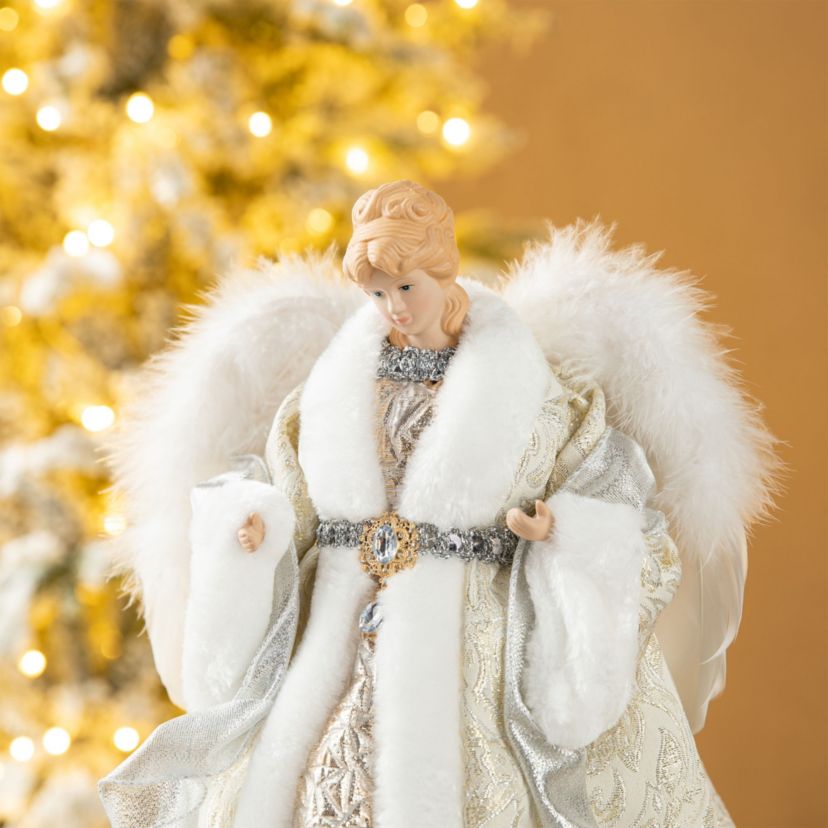 16"H Faux Fur & PVC Christmas Elegant Angel Tree Top