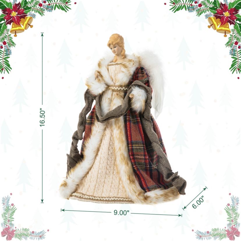 16"H Faux Fur & PVC Christmas Woodland Angel Tree Top