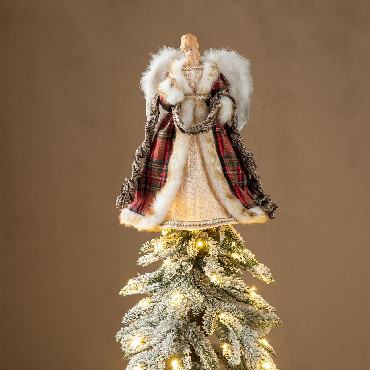 16"H Faux Fur & PVC Christmas Woodland Angel Tree Top