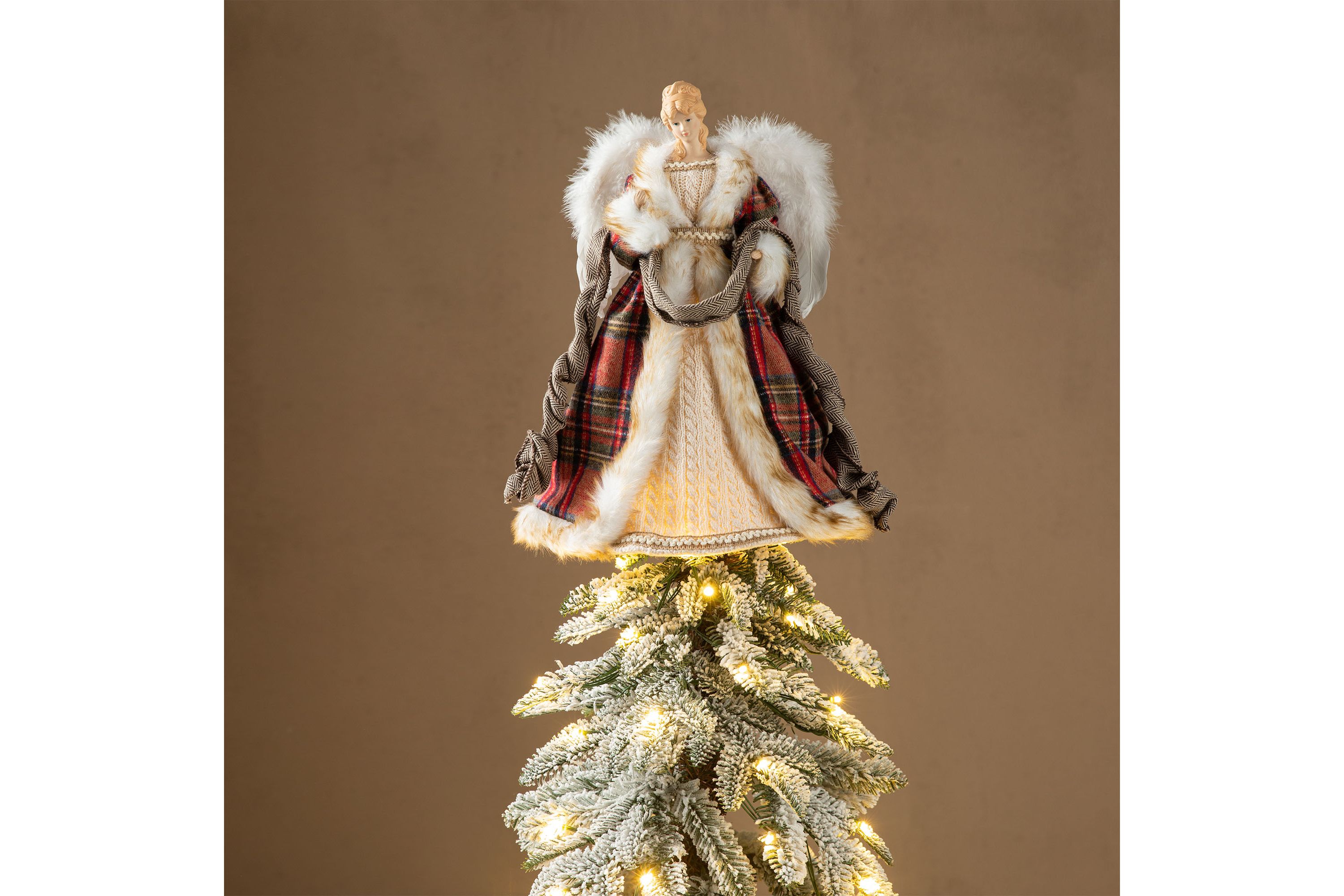 16"H Faux Fur & PVC Christmas Woodland Angel Tree Top