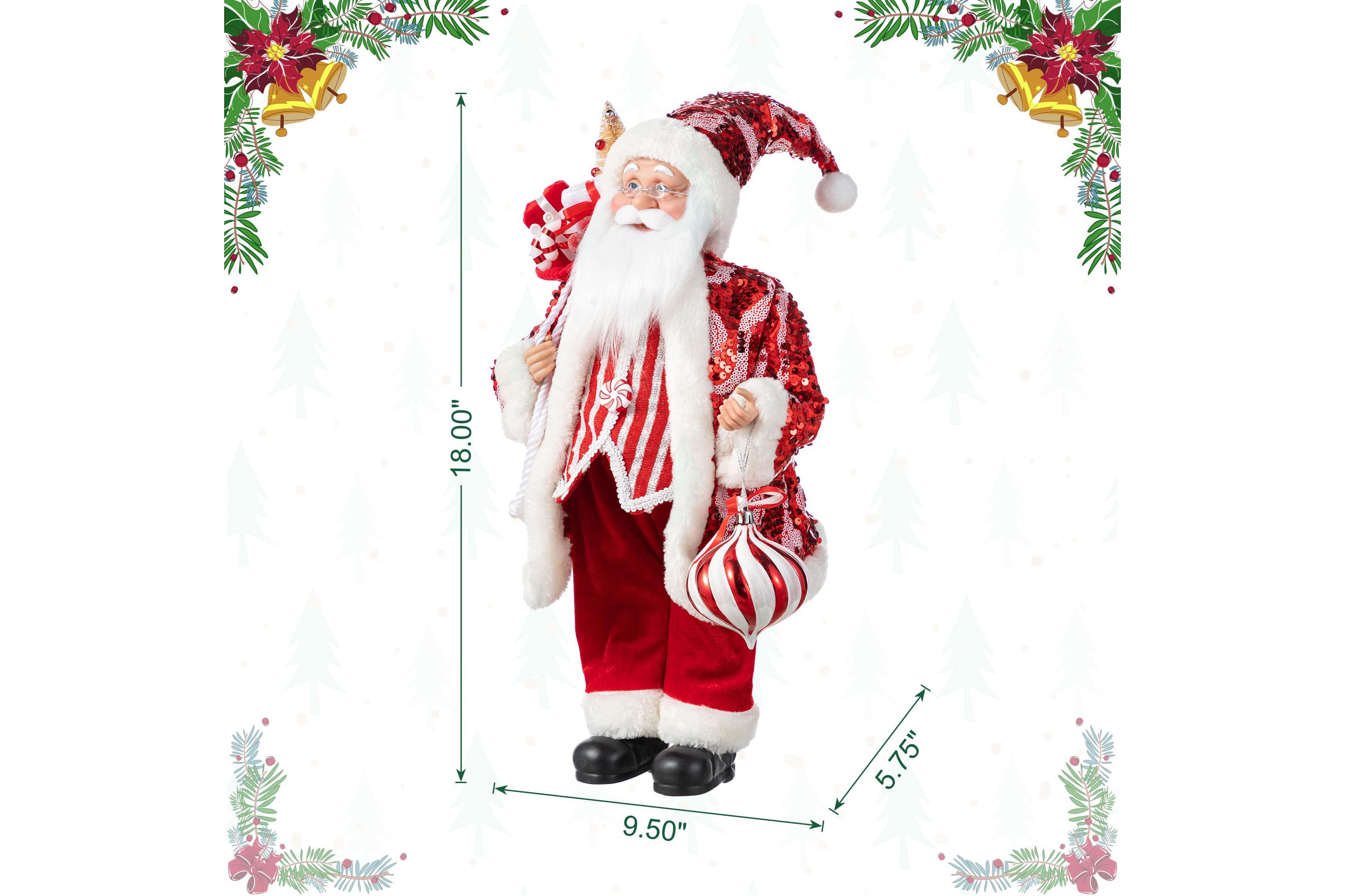 18"H Faux Fur Christmas Peppermint Santa Figurine