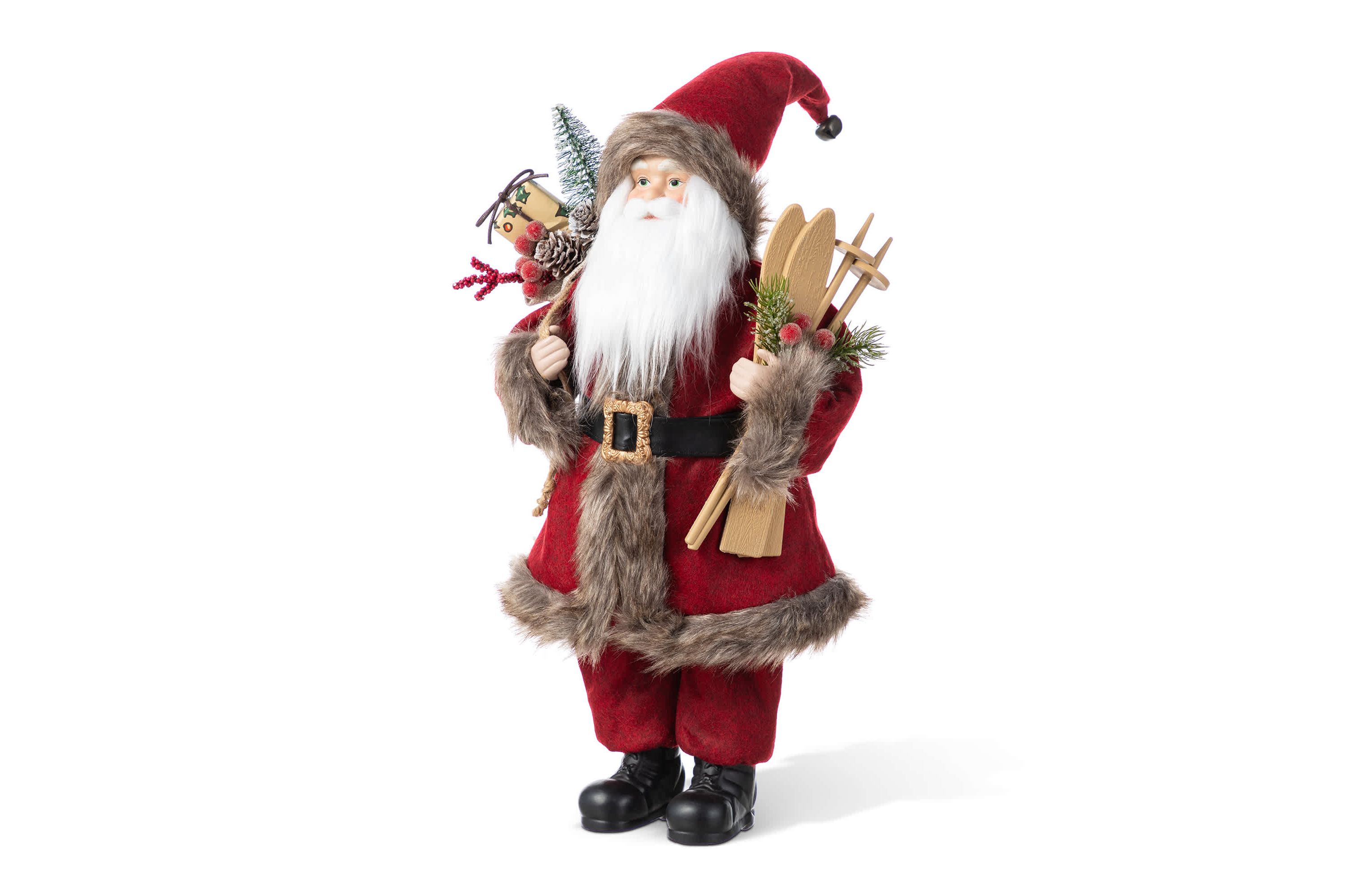 18"H Faux Fur Christmas Woodland Santa Figurine with Porcelain Face